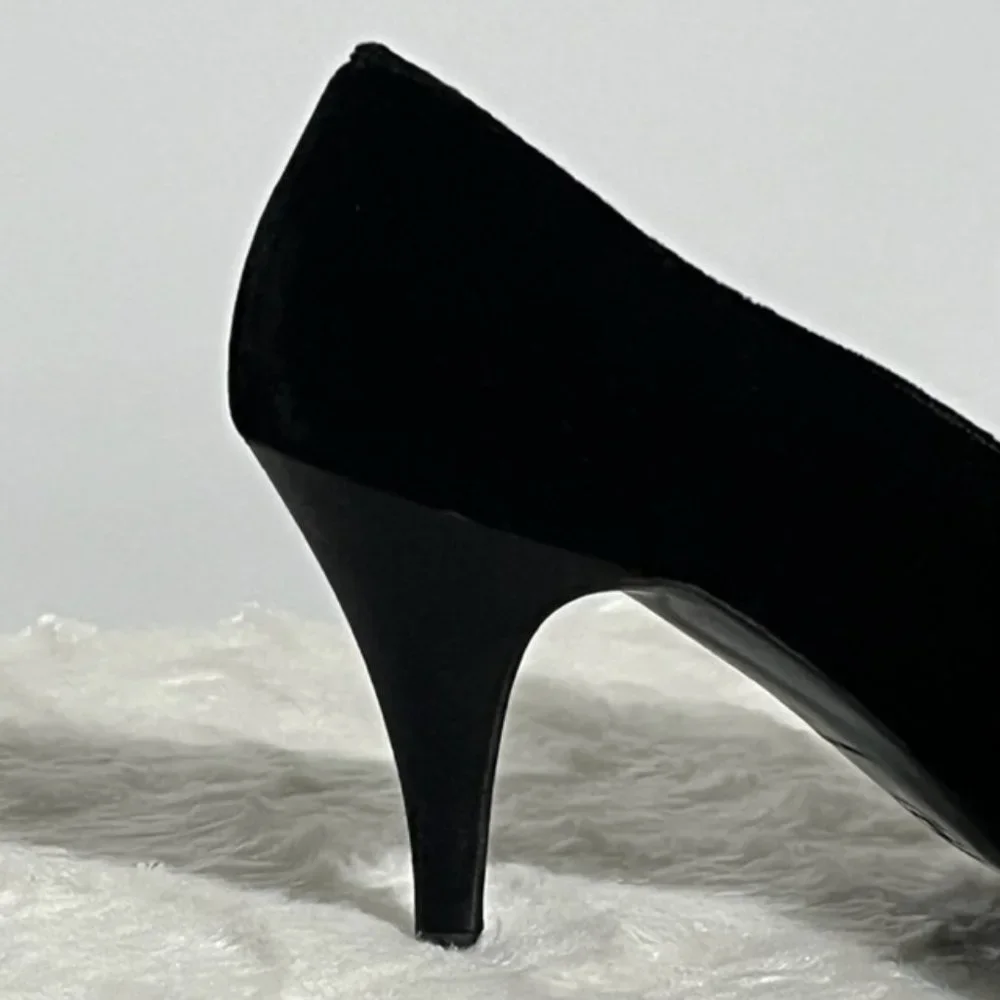 Vintage CHANEL Black Velvet Pumps With Satin Trim And Removable Bow Size EU 37.5 - Picture 9 of 15